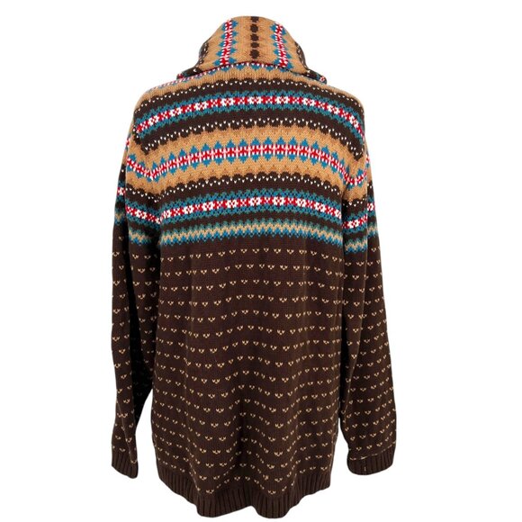 Chaps Southwest Shawl Collar Cardigan Upcycled Sweater Brown Size XL - Picture 8 of 13